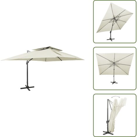 Ombrellone con doppia cima - vidaXL Ombrellone da giardino a sbalzo con doppia cima Sabbia 400x300 cm - Ombrellone ventilato