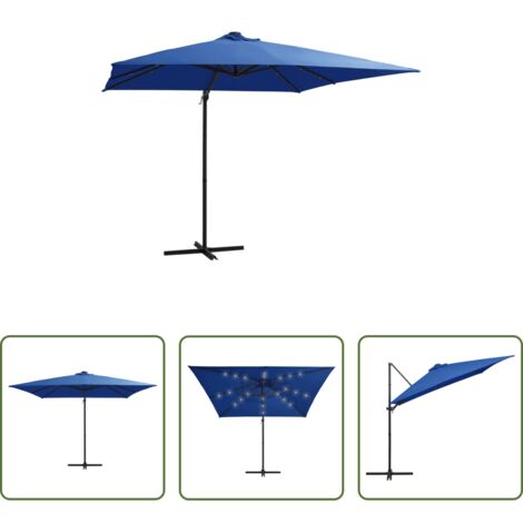 Ombrellone con led -  Ombrellone a Sbalzo con LED e Palo in Acciaio 250x250cm Azzurro