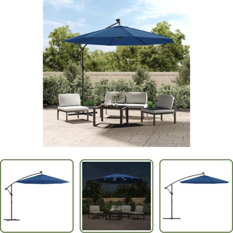 Ombrellone con led -  Ombrellone a Sbalzo con LED e Palo in Acciaio 300 cm Azzurro