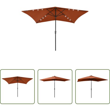 Ombrellone con LED -  Ombrellone da Giardino con LED Palo in Acciaio Terracotta 2x3 m