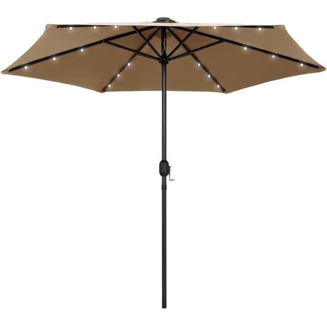 Ombrellone con Luci a LED e Palo Alluminio 270 cm Tortora vidaXL