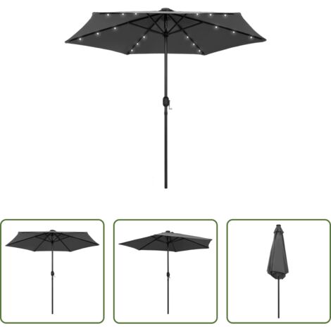 Ombrellone con luci a LED -  Ombrellone con Luci a LED e Palo in Alluminio 270 cm Antracite