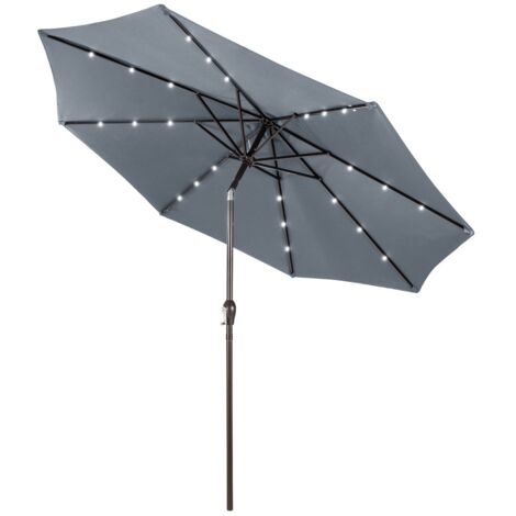 Ombrellone con luci LED da giardino in ferro Ø300cm Parasole da esterno spaggia Grigio