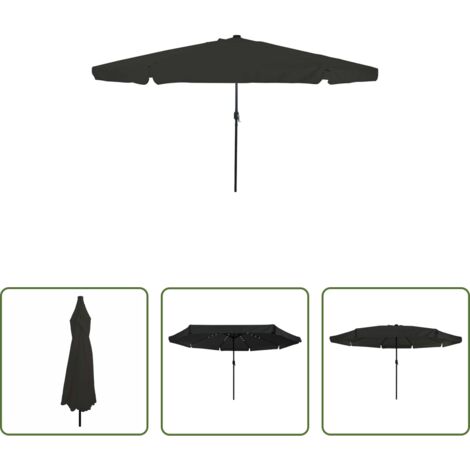 Ombrellone con luci LED -  Ombrello da giardino Nero 395 x 395 x 245 cm Poliestere