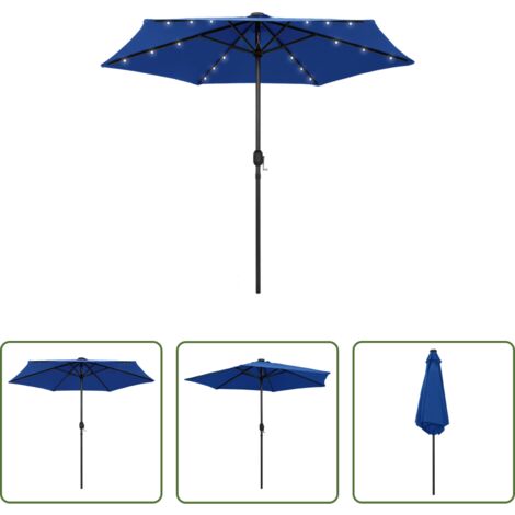Ombrellone con luci LED -  Ombrellone con Luci a LED e Palo Alluminio 270 cm Azzurro