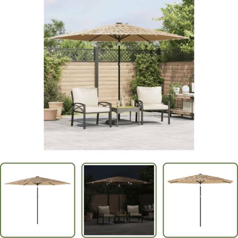 Ombrellone con luci LED -  Ombrellone Giardino LED e Palo in Acciaio Marrone 288x288x225cm