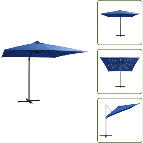 Ombrellone con luci led - vidaXL Ombrellone a Sbalzo con LED e Palo in Acciaio 250x250cm Azzurro - Ombrellone con pannello solare