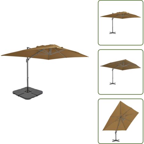 Ombrellone con manovella - vidaXL Ombrellone da Giardino con Base Portatile Tortora - Ombrellone in alluminio