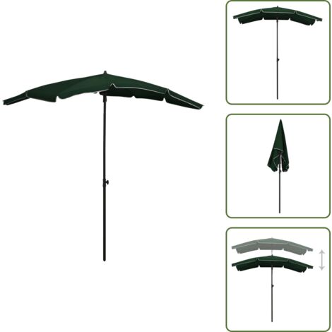 Ombrellone con manovella - vidaXL Ombrellone da Giardino con Palo 200x130 cm Verde - Ombrellone inclinabile