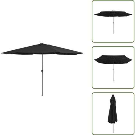 Ombrellone con manovella - vidaXL Ombrellone da Giardino con Palo in Metallo 390 cm Nero - Ombrellone anti-sbiadimento