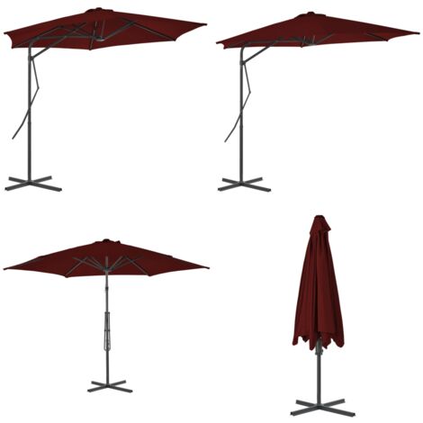 Ombrellone con Palo in Acciaio Rosso Bordò 300x230 cm - Ombrellone in acciaio - Ombrellone con base a croce