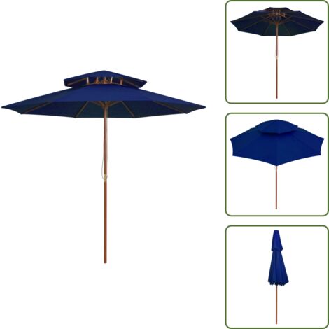 Ombrellone con palo in legno - vidaXL Ombrellone a Due Livelli con Palo in Legno 270 cm Blu -