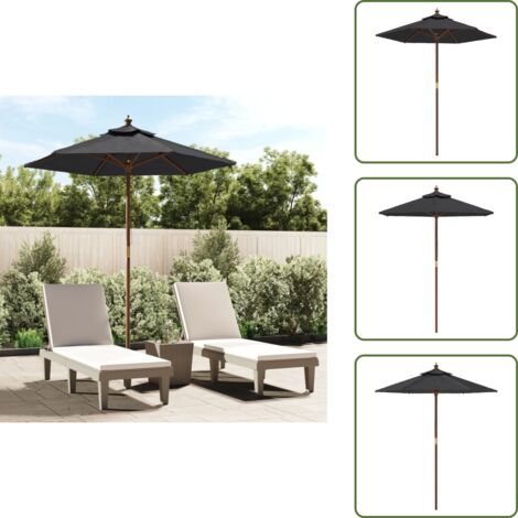 Ombrellone con palo in legno - vidaXL Ombrellone da Giardino con Palo in Legno Nero 196x231 cm -