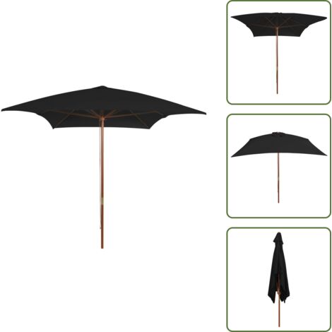 Ombrellone con telaio in bambù laminato - vidaXL Ombrellone da Giardino con Palo in Legno Nero 200x300 cm - Ombrellone con sistema a carrucola