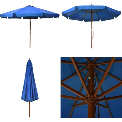 Ombrellone da Esterni con Palo in Legno 330 cm Azzurro - Ombrellone in legno - Ombrellone azzurro
