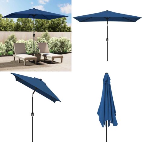 Ombrellone da Esterni con Palo in Metallo 300x200cm Azzurro - Ombrellone a manovella - Ombrellone in metallo