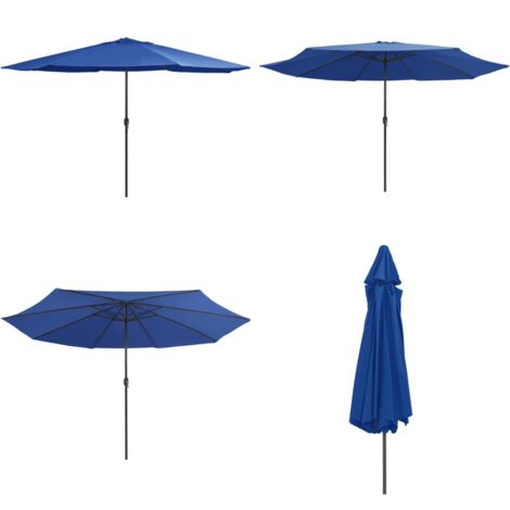 Ombrellone da Esterni con Palo in Metallo 390 cm Azzurro - Ombrellone da esterno - Ombrellone a manovella