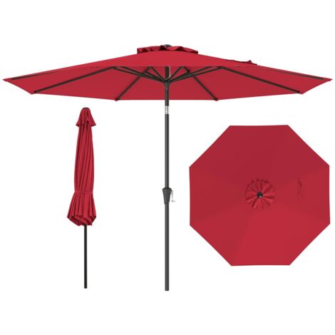 Ombrellone da esterno 303 cm, ombrellone da esterno con baldacchino doppio e manovella, inclinazione a pulsante, 8 stecche, per patio, rosso