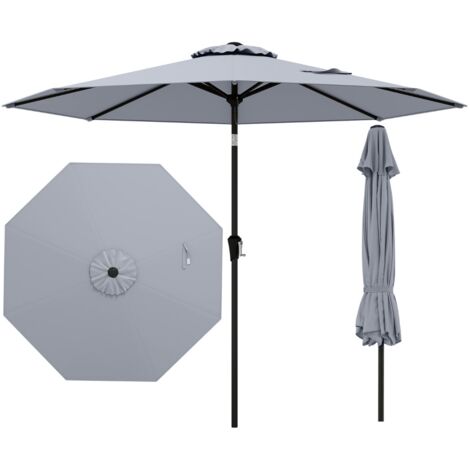 Ombrellone da esterno con inclinazione a pulsante manovella per tavolo da patio, Ombrellone da giardino 270 cm Grigio