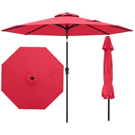 Ombrellone da esterno con inclinazione a pulsante manovella per tavolo da patio, Ombrellone da giardino 270 cm Rosso Bordeaux