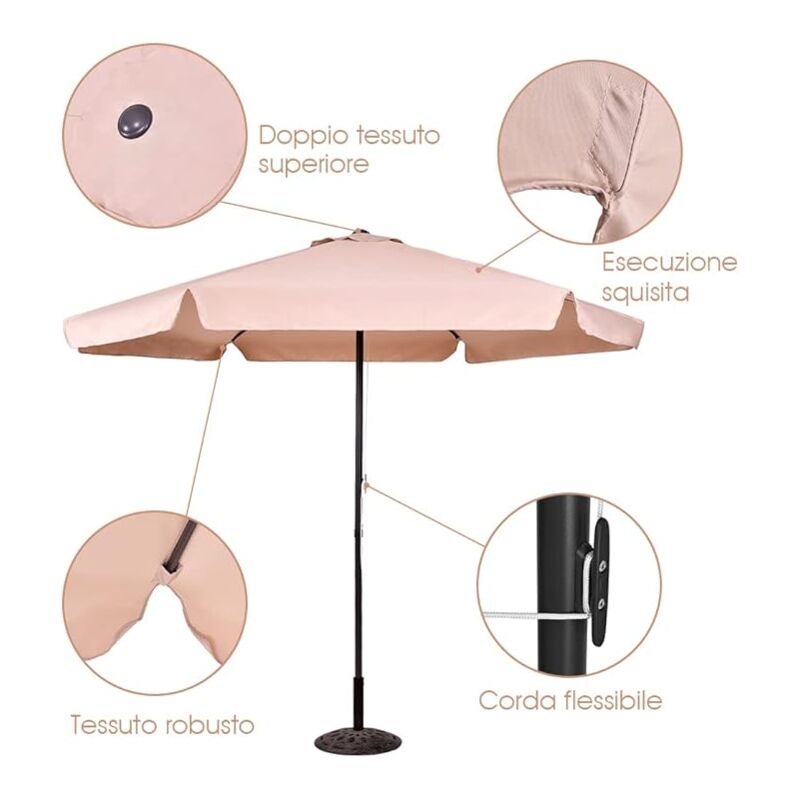 Giardino o Balcone Colore Disponibile Verde COSTWAY Ombrellone da Esterno per Piscina 3 M