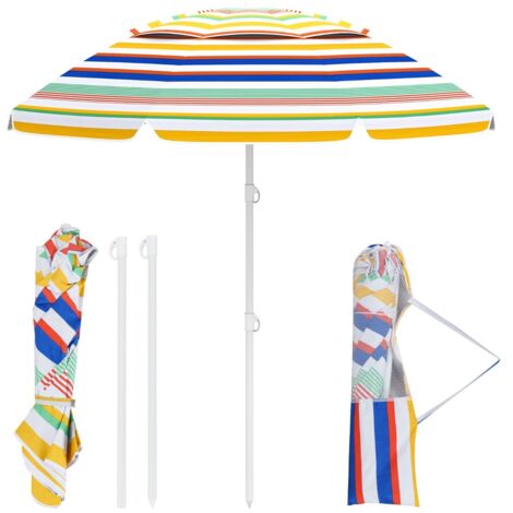 Ombrellone da esterno portatile con inclinazione a pulsante protezione solare, Ombrellone da spiaggia da 200 cm Colorato