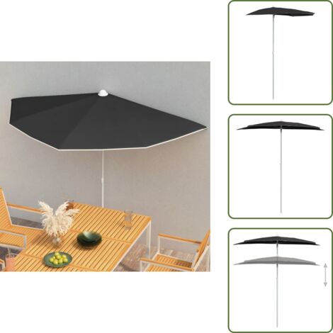 Ombrellone da esterno - vidaXL Ombrellone Semicircolare da Giardino con Palo 180x90 cm Nero - Ombrellone con palo