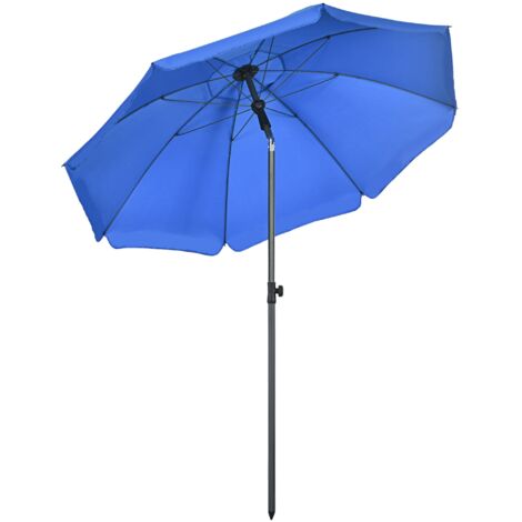Ombrellone da Giardino Ø180x209H cm Spiaggia Reclinazione a 45° e 8 Stecche Blu