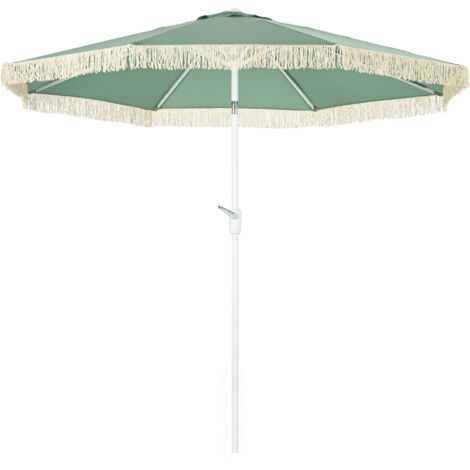 Ombrellone da Giardino 260x240 cm a Manovella Inclinabile con Frange in Poliestere e Metallo Verde