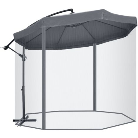 Ombrellone da Giardino 295x295x242 cm con Zanzariera e Base a Croce Grigio Scuro