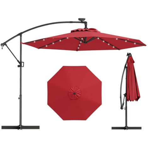 Ombrellone da giardino 300 cm con 32 luci led per piscina e altri spazi esteriori, Ombrellone girevole con inclinazione regolabile esteriori Rosso