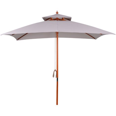Ombrellone da Giardino 300x300x297H cm con 8 Stecche e Copertura Parasole a 2 Livelli in Bambù Grigio