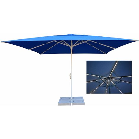 Ombrellone da Giardino 4x4 m Palo Ø60 mm con LED in Alluminio Bianco Lucido Telo in Poliestere Blu