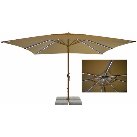Ombrellone da Giardino 4x4 m Palo Ø60 mm con LED in Alluminio Legno Noce Telo in Poliestere Ecrù