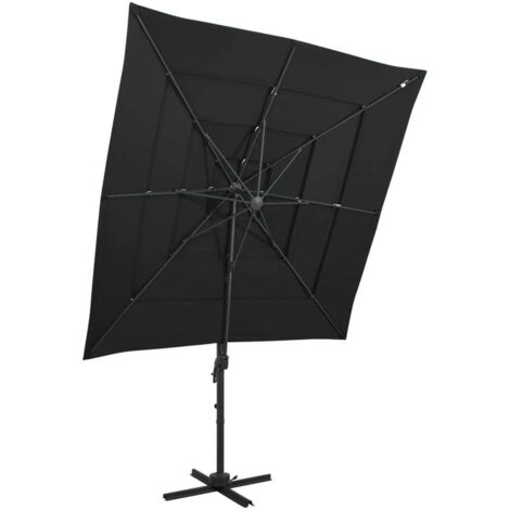 Ombrellone da giardino a 4 livelli con palo in alluminio 250 x 250 cm nero 020008790