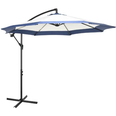 Ombrellone da Giardino a Braccio Ø295x194A cm in Metallo e Poliestere Blu Scuro e Crema