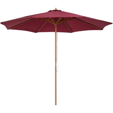 Ombrellone da giardino a doppia copertura, dritto, in poliestere ad alta densità e legno, con protezione UV, Ø 3 x 2,5 m, rosso.