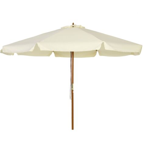 Ombrellone da Giardino con Doppio Tettuccio Ø3,25x2,50m in Legno di Bambù e Poliestere Beige