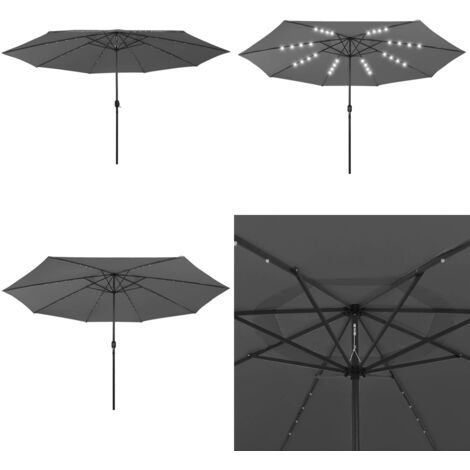 Ombrellone da Giardino con Luci LED 400 cm Antracite - Ombrellone con luci a LED - Ombrellone da giardino antracite