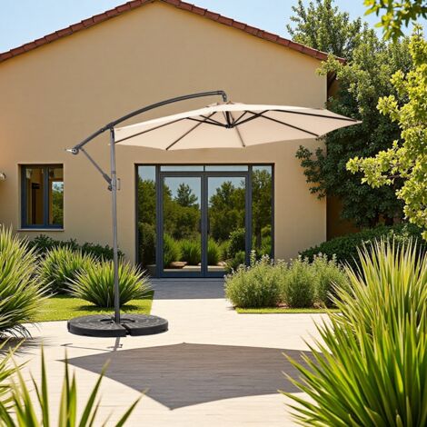 Ombrellone da giardino con manovella, ombrellone da spiaggia, tessuto in poliestere, senza base, cachi