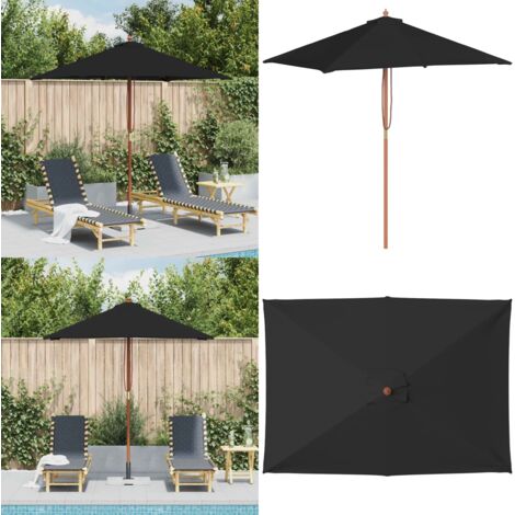 Ombrellone da Giardino con Palo in Legno 150x200 cm Nero - Ombrellone in legno - Ombrellone nero