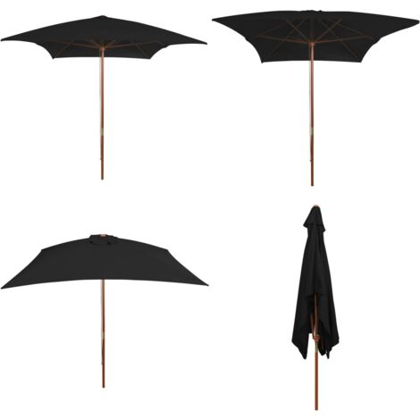 Ombrellone da Giardino con Palo in Legno Nero 200x300 cm - Ombrellone in legno - Ombrellone con palo in acciaio