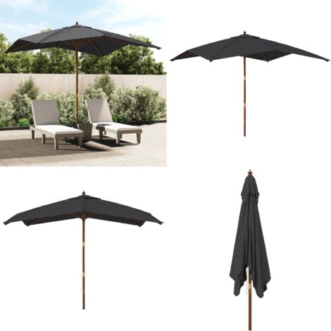 Ombrellone da Giardino con Palo in Legno Nero 300x300x273 cm - Ombrellone in legno - Ombrellone anti UV