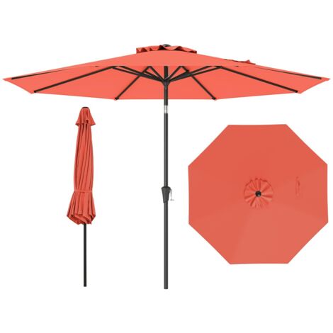 Ombrellone da giardino da 120", ombrellone doppio da esterno con manovella, inclinazione a pulsante, 8 stecche, per patio, arancione