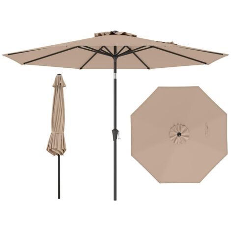 Ombrellone da giardino da 303 cm, doppio Ombrellone da esterno con baldacchino e manovella, inclinazione a pulsante, 8 stecche, per patio, beige