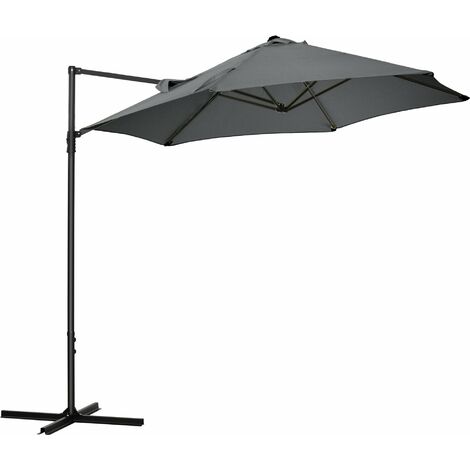 Ombrellone da Giardino Decentrato Ø256x245 cm in Acciaio e Poliestere Grigio Scuro