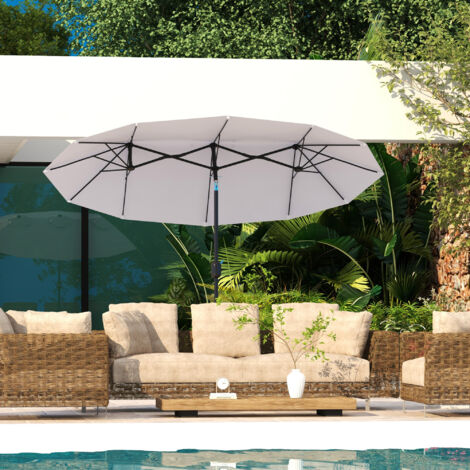 Ombrellone da Giardino Doppio Inclinabile a 45° con Manovella e 3 Prese d'Aria, Ombrellone da Esterno in Acciaio e Poliestere, 295x152x222 cm, Crema