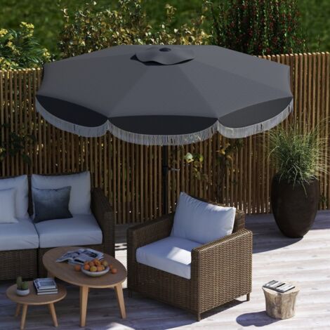 Ombrellone da giardino in poliestere grigio scuro Ø269x238 cm, inclinabile con manovella e protezione UV 30+