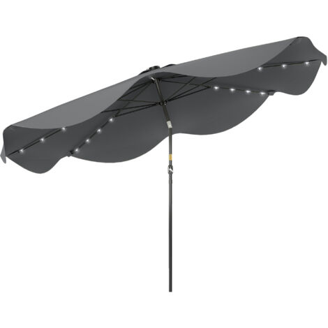 Ombrellone da giardino manuale Ø292x248 cm con 32 luci LED solari, 8 stecche, impermeabile e con griglie di ventilazione, colore grigio.