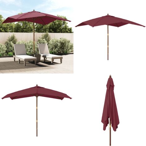 Ombrellone da Giardino Palo Legno Rosso Bordeaux 300x300x273 cm - Ombrellone in legno - Ombrellone anti UV
